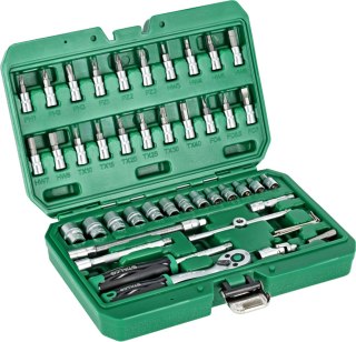Zestaw kluczy nasadowych 1/4" opakowanie BMC 48 elem grzechotka 90t STALCO S011100048
 STALCO
 S011100048