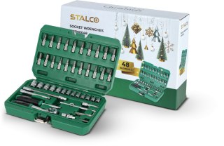 Zestaw kluczy nasadowych 1/4" opakowanie BMC 48 elem grzechotka 90t STALCO S011100048
 STALCO
 S011100048