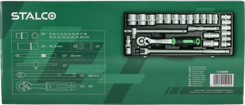 Zestaw kluczy nasadowych 3/4" 21 el.
STALCO
S-54007 Zestaw kluczy nasadowych 3/4" 21 el.
STALCO
S-54007
