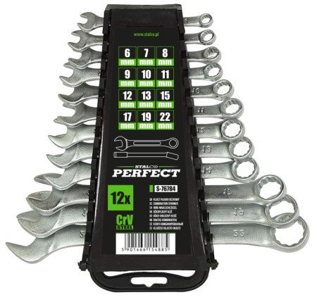Klucze płasko-oczkowe polerowane
6 - 22 mm , 12 el. STALCO PERFECT
S-76784 Klucze płasko-oczkowe polerowane
6 - 22 mm , 12 el. STALCO PERFECT
S-76784