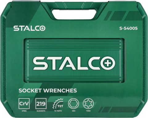 Zestaw kluczy nasadowych i płasko oczkowych, 219 elementów S-54005
STALCO
S-54005 Zestaw kluczy nasadowych i płasko oczkowych, 219 elementów S-54005
STALCO
S-54005