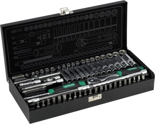 Zestaw kluczy nasadowych, metalowe pudełko, 67 elementów 1/4'' "STALCO" S-54016
 STALCO
 S-54016