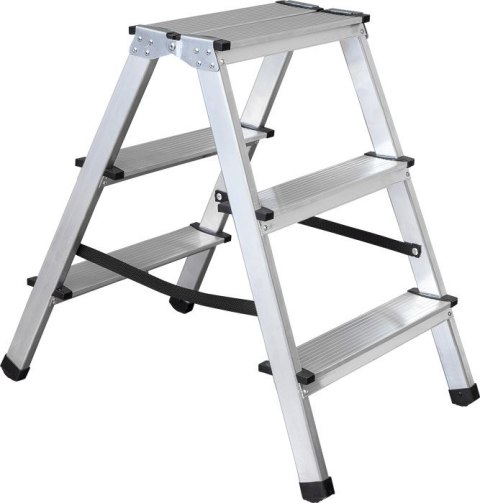 Drabina domowa dwustronna 150kg 2x3 stopnie aluminiowa STALCO S-40527 Drabina domowa dwustronna 150kg 2x3 stopnie aluminiowa STALCO S-40527