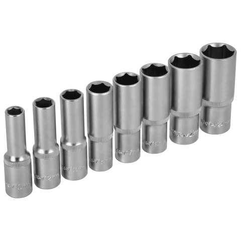 Zestaw nasadek głębokich 1/2" na listwie 8 szt. Zestaw nasadek głębokich 1/2" na listwie 8 szt.