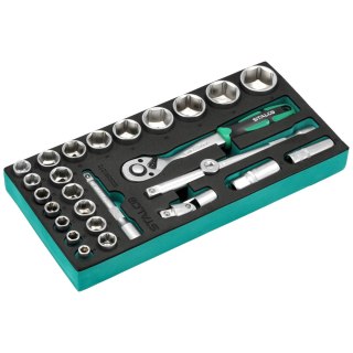 Zestaw kluczy nasadowych 1/2" 8-36mm 27elem. 72T CrV wkład EVA STALCO S026391272