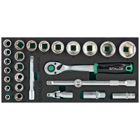 Zestaw kluczy nasadowych 1/2" 8-36mm 27elem. 90T CrV wkład EVA STALCO S026391290