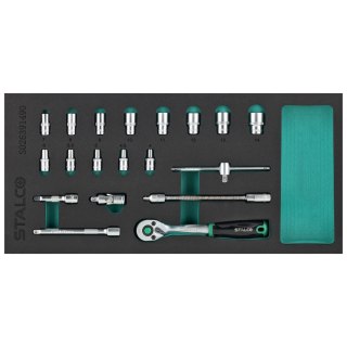 Zestaw kluczy nasadowych 1/4" 4-14mm 19elem. 90T CrV wkład EVA STALCO S026391490