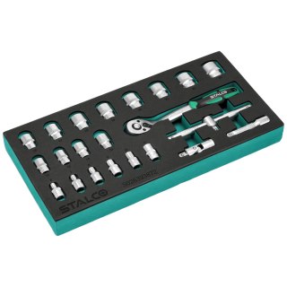 Zestaw kluczy nasadowych 3/8" 6-24mm 22elem. 72T CrV wkład EVA STALCO S026393872
