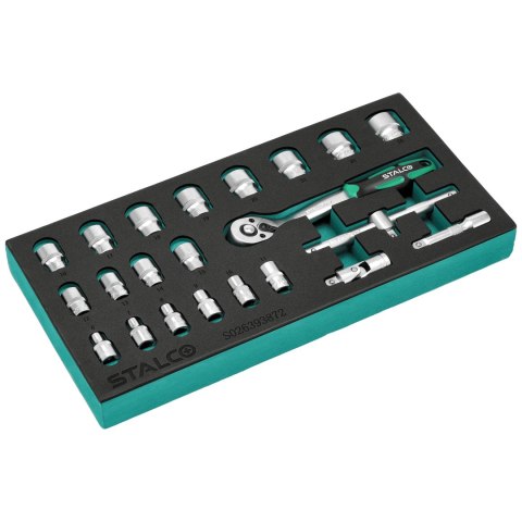 Zestaw kluczy nasadowych 3/8" 6-24mm 22elem. 72T CrV wkład EVA STALCO S026393872 Zestaw kluczy nasadowych 3/8" 6-24mm 22elem. 72T CrV wkład EVA STALCO S026393872