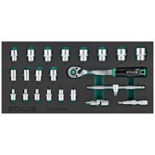 Zestaw kluczy nasadowych 3/8" 6-24mm 22elem. 90T CrV wkład EVA STALCO S026393890