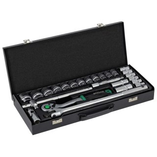 Zestaw kluczy nasadowych 1/2" 25 elem. metalowe pudełko, grzechotka 90T STALCO S011100025