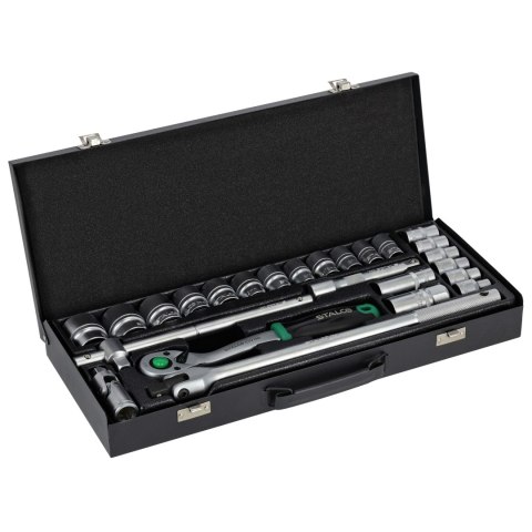 Zestaw kluczy nasadowych 1/2" 25 elem. metalowe pudełko, grzechotka 90T STALCO S011100025