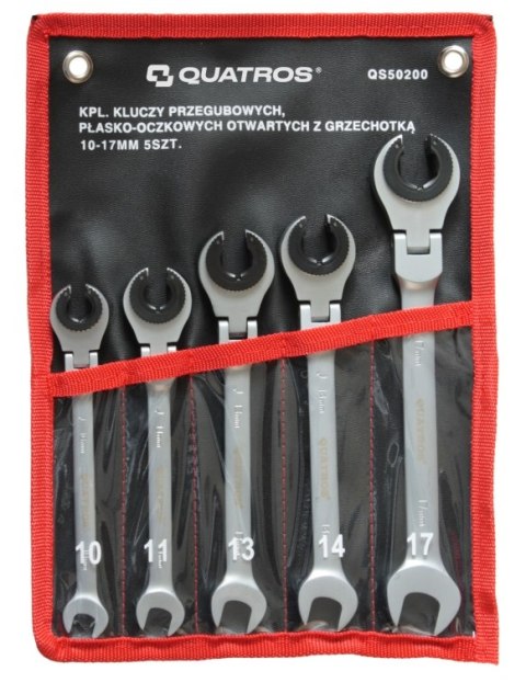 Quatros Zestaw 5szt. kluczy przegubowych płasko-oczkowych otwartych z grzechotką 10-17mm QS50200 Quatros Zestaw 5szt. kluczy przegubowych płasko-oczkowych otwartych z grzechotką 10-17mm QS50200