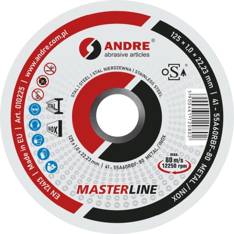 Andre Tarcza do cięcia metal inox MASTER LINE 125x1mm 010225 Andre Tarcza do cięcia metal inox MASTER LINE 125x1mm 010225