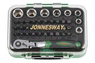 Jonnesway Zestaw 40szt. bitów i kluczy nasadowych z grzechotką łamaną 1/4" RD02040S