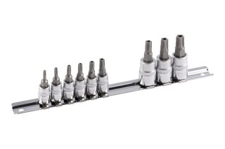 Jonnesway Zestaw 9szt. bitów TORX 5-kątnych z otworem z nasadką 1/4" i 3/8" S08H23TS9S