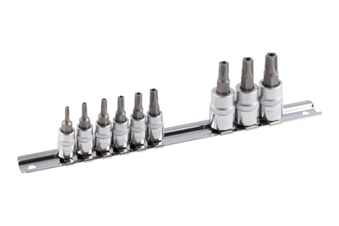 Jonnesway Zestaw 9szt. bitów TORX 5-kątnych z otworem z nasadką 1/4" i 3/8" S08H23TS9S Jonnesway Zestaw 9szt. bitów TORX 5-kątnych z otworem z nasadką 1/4" i 3/8" S08H23TS9S