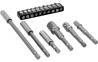 Drel Zestaw końcówek do wkrętarki uchwyty, bity, adaptery 16szt. CON-ANR-3016