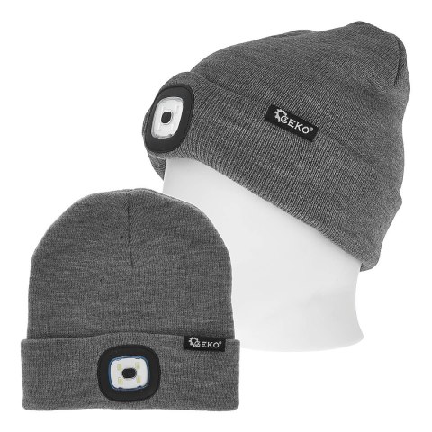 GEKO Czapka zimowa akumulatorowa z lampką LED (szary melanż) (100) G90410