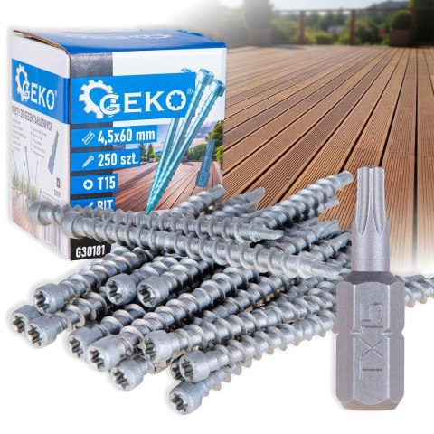 GEKO Wkręty do desek tarasowych 4,5mmx60mm + bit T15 (12) G30181