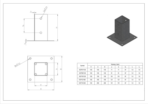 Kotwa ogrodowa płaska 141x200x200x1,8mm (1/-/245) STALCO KOP141200