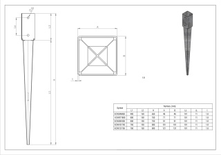 Kotwa ogrodowa wbijana 101x101x150x1,8mm, 750mm (1/-/220) STALCO KOW101750