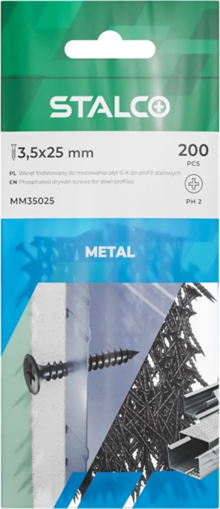 Wkręt fosfatowany do płyt G-K BM-3,5x55 metal blister (50) 1/12 STALCO BM35055