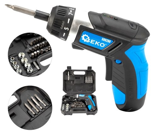 GEKO Wkrętak akumulatorowy 3,6V + akcesoria (10) G80280