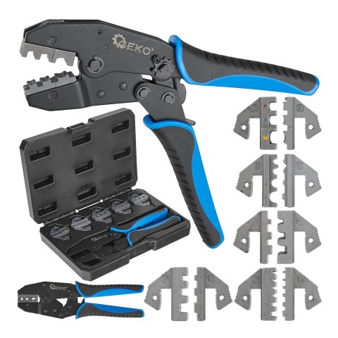 GEKO Zaciskarka do końcówek konektorowych kabli + kpl. 5 matryc (5) G01769