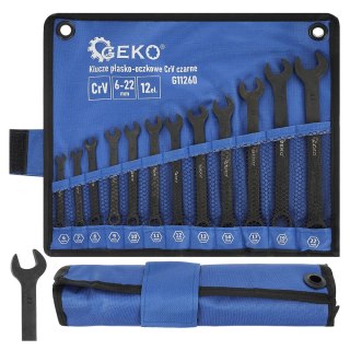 GEKO Klucze płasko-oczkowe CRV-czarne 6-22mm 12el. (20) G11260