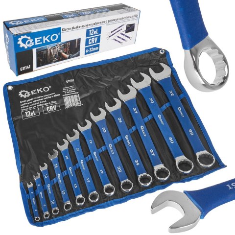 GEKO Klucze płasko-oczkowe polerowane z gumowym uchwytem AntiSlip 6-32mm 12el. CRV (4) G11141