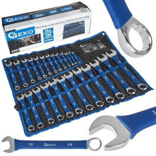 GEKO Klucze płasko-oczkowe polerowane z gumowym uchwytem AntiSlip 6-32mm 25el. CRV (4) G11147