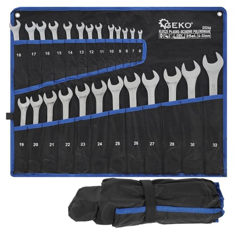 GEKO Klucze płasko-oczkowe satyna 6-32mm 25el.CRV/op.płachta/(4) G11246