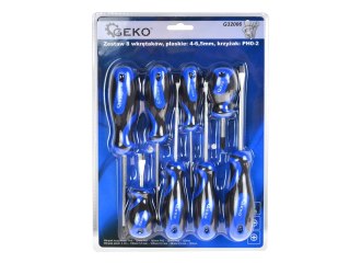 GEKO Zestaw 8 wkrętaków płaskie:4-6,5mm krzyżak:ph 0-2 GEKO (12/24) G32006