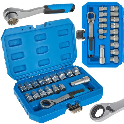 GEKO Zestaw nasadek przelotowych spline z grzechotką 10-24mm 17el. CrV (10) G13552