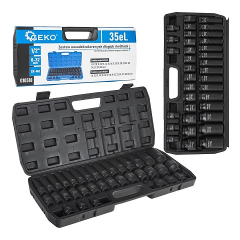 GEKO Zestaw nasadek udarowych długich i krótkich 1/2" 8-32mm 35szt.(5) G10518