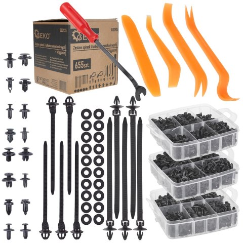 GEKO Zestaw spinek i kołków samochodowych + ściągacze 655szt. (18) G02935