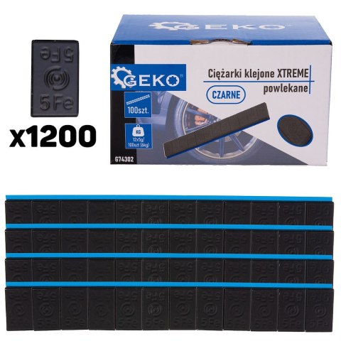 GEKO Ciężarki klejone XTREME powlekane czarne 12x5g - zestaw 100 pasków (6kg) (4) G74302