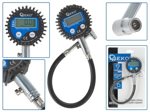 GEKO Ciśnieniomierz cyfrowy - elektroniczny do kół z wężykiem (60) G01273