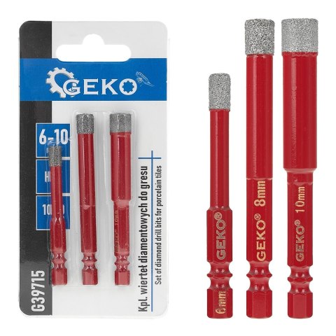 GEKO Kpl. wierteł diamentowych do gresu 6-10mm 3el. HEX (150) G39715