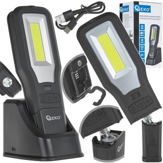 GEKO Lampa warsztatowa POWERBANK z magnesem i regulacją + stacja ładująca LED COB 10W + 5W 2000mAh 550lm IP54 (10/20) G15119