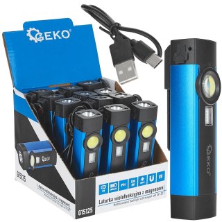 GEKO Latarka wielofunkcyjna z magnesem + UV LED COB 5W 2000mAh 300lm IP54 - kartonik wystawowy (12/96) G15125