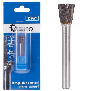 GEKO Frez-pilnik do metalu z węglika wolframu 12x12mm trzpień 6mm (stożkowy odwrócony) (200) G37499