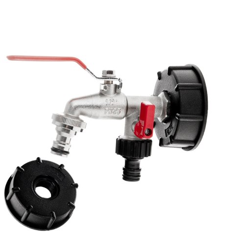 GEKO Zestaw - IBC nakrętka S60x6 + kran 1/2" podwójny z wyjściami na GZ 3/4" + dwa nyple do szybkozłączy - mauser (30) G70191