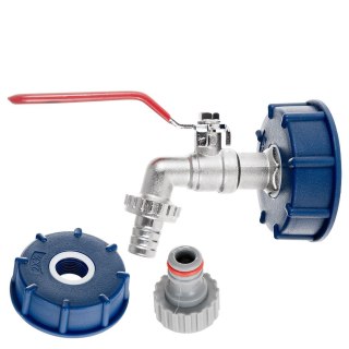 GEKO Zestaw - IBC nakrętka S60x6 + kran 1/2" z wyjściem na GZ 3/4" + wtyk na wąż 1/2" + nypel do szybkozłącza - mauser (40) G701