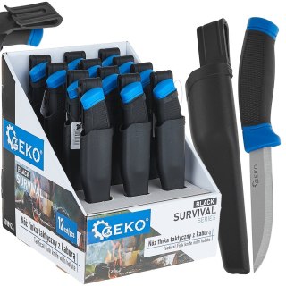 GEKO Nóż finka taktyczny 215/105mm z kaburą BLACK SURVIVAL SERIES - kartonik wystawowy (12/48) G01892A