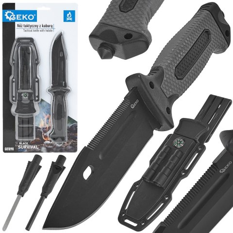 GEKO Nóż taktyczny 275/135mm z kaburą BLACK SURVIVAL SERIES (6/24) G01890