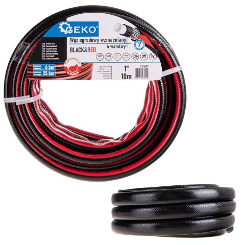 GEKO Wąż ogrodowy wzmacniany BLACK&RED 1" 10m (84) G73691