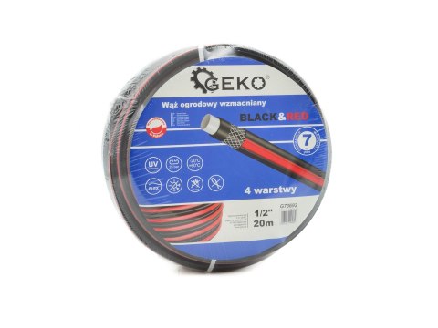 GEKO Wąż ogrodowy wzmacniany BLACK&RED 1/2" 20m (132) G73692