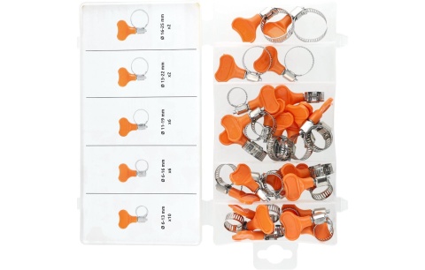Waart Opaski zaciskowe ślimakowe z motylkiem 6-25mm 26 szt. organizer W31A426